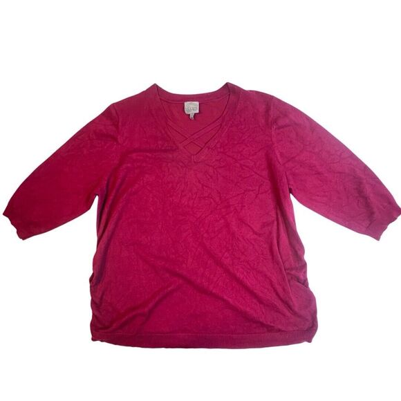 Slope Juniors Plus Blouse Womens 3X Burgundy V Neck Cinched Sweater Casual Top - Picture 5 of 9